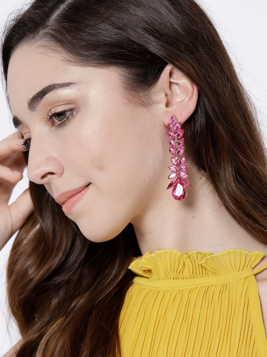 

YouBella Pink & Gold-Plated Contemporary Drop Earrings
