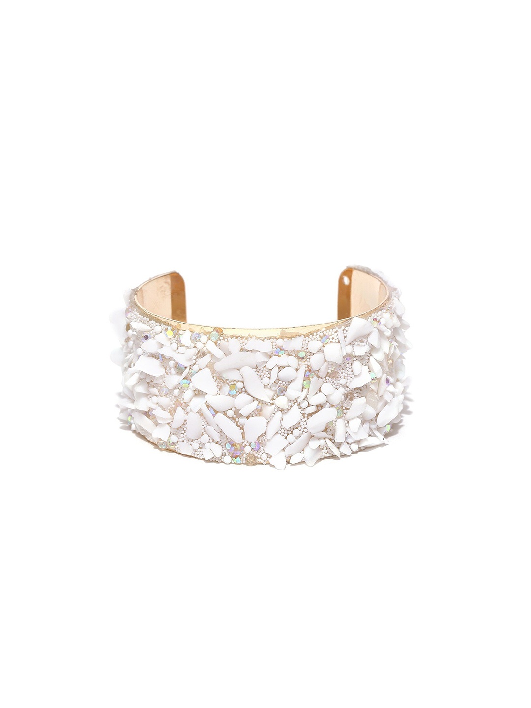 

YouBella Women Off White & Green Gold-Plated Cuff Bracelet