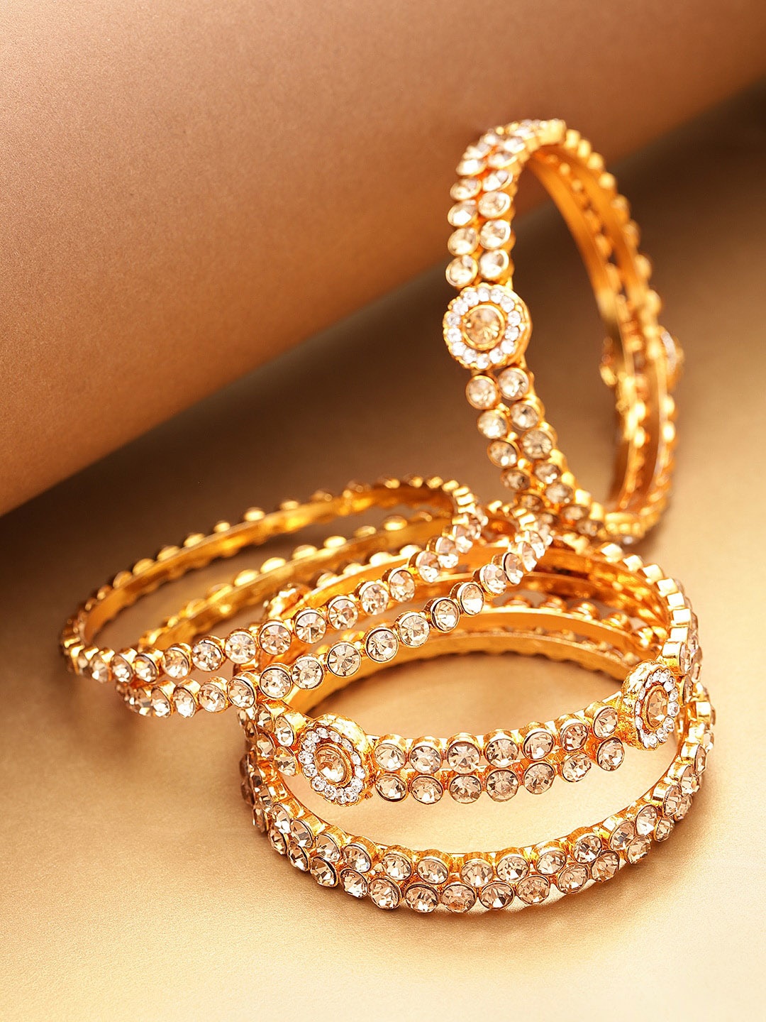 

YouBella Set Of 6 Gold-Plated & White Stone-Studded Bangles