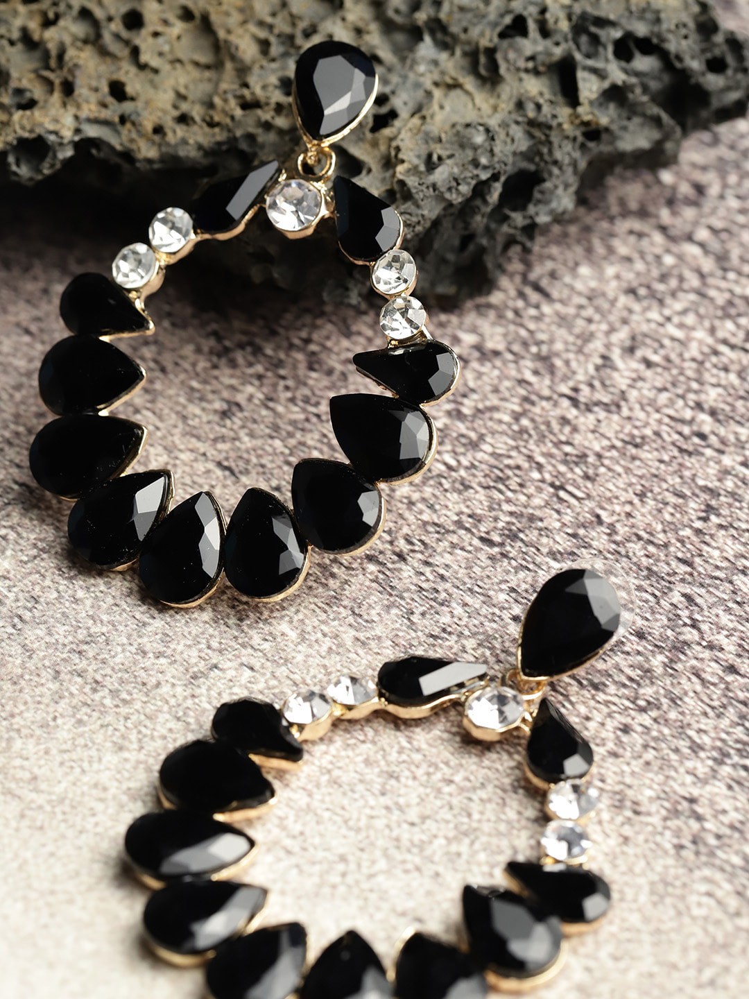 

YouBella Black Gold Plated Contemporary Drop Earrings