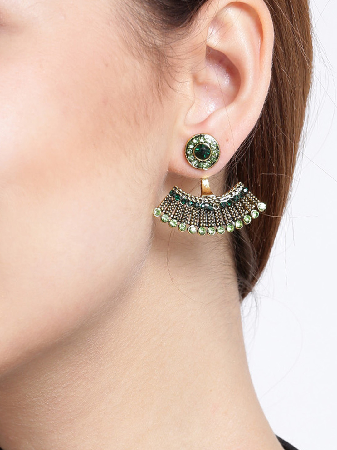 

YouBella Gold-Plated Green & Black Contemporary Drop Earrings