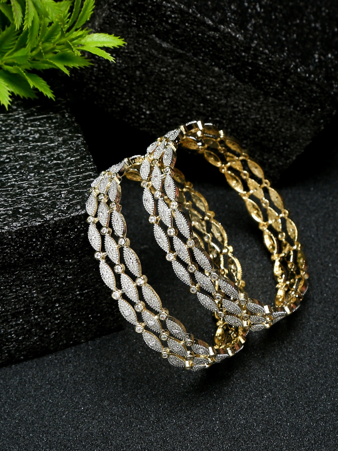 

YouBella Set of 2 Gold-Plated & White AD Studded Bangles