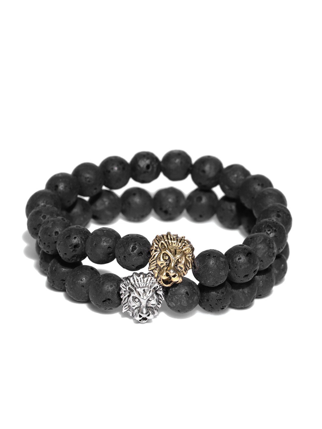 

YouBella Women Set of 2 Black & Silver-Toned Beaded Elasticated Bracelet