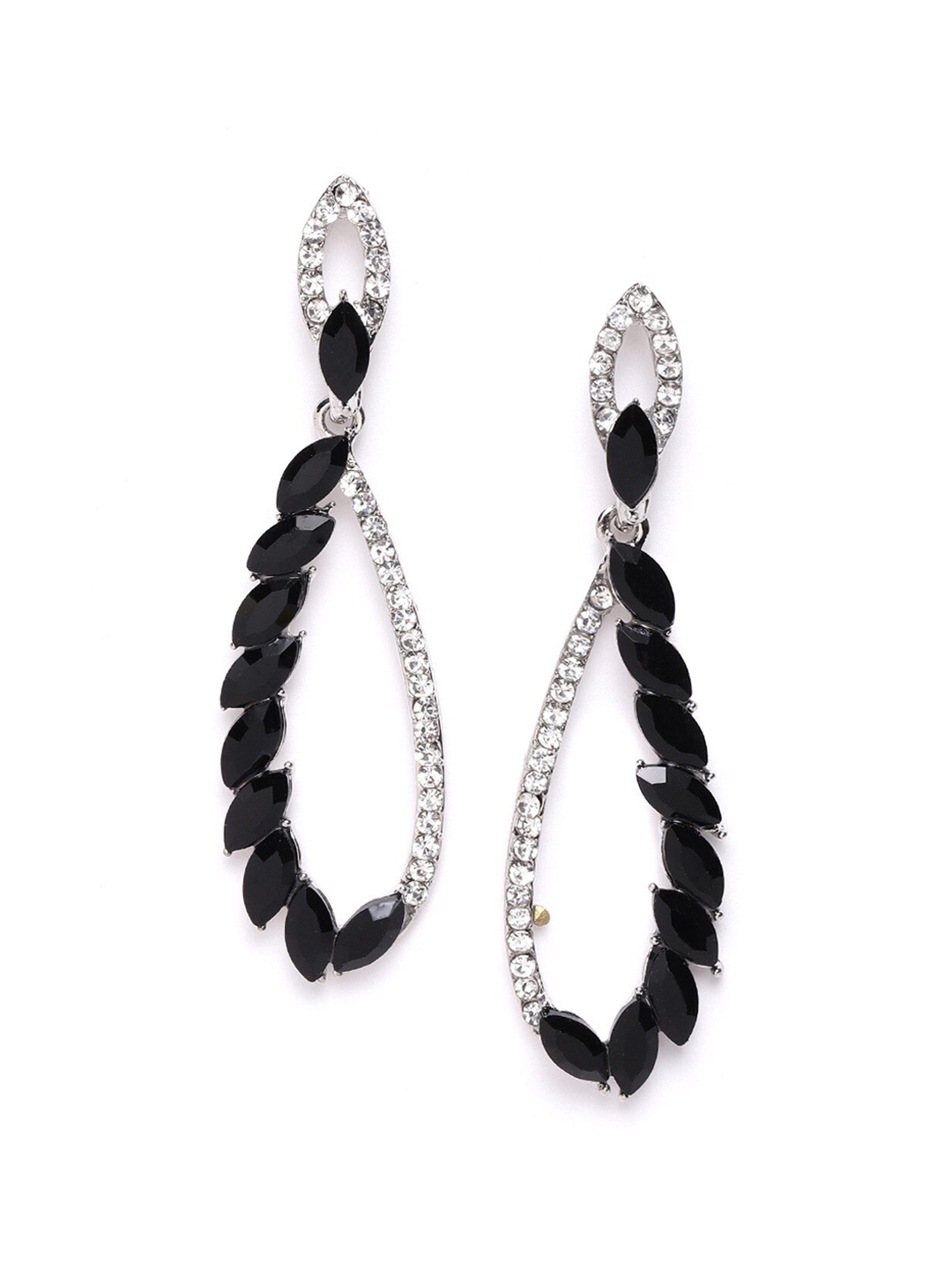 

YouBella Black & White Silver-Plated Contemporary Drop Earrings
