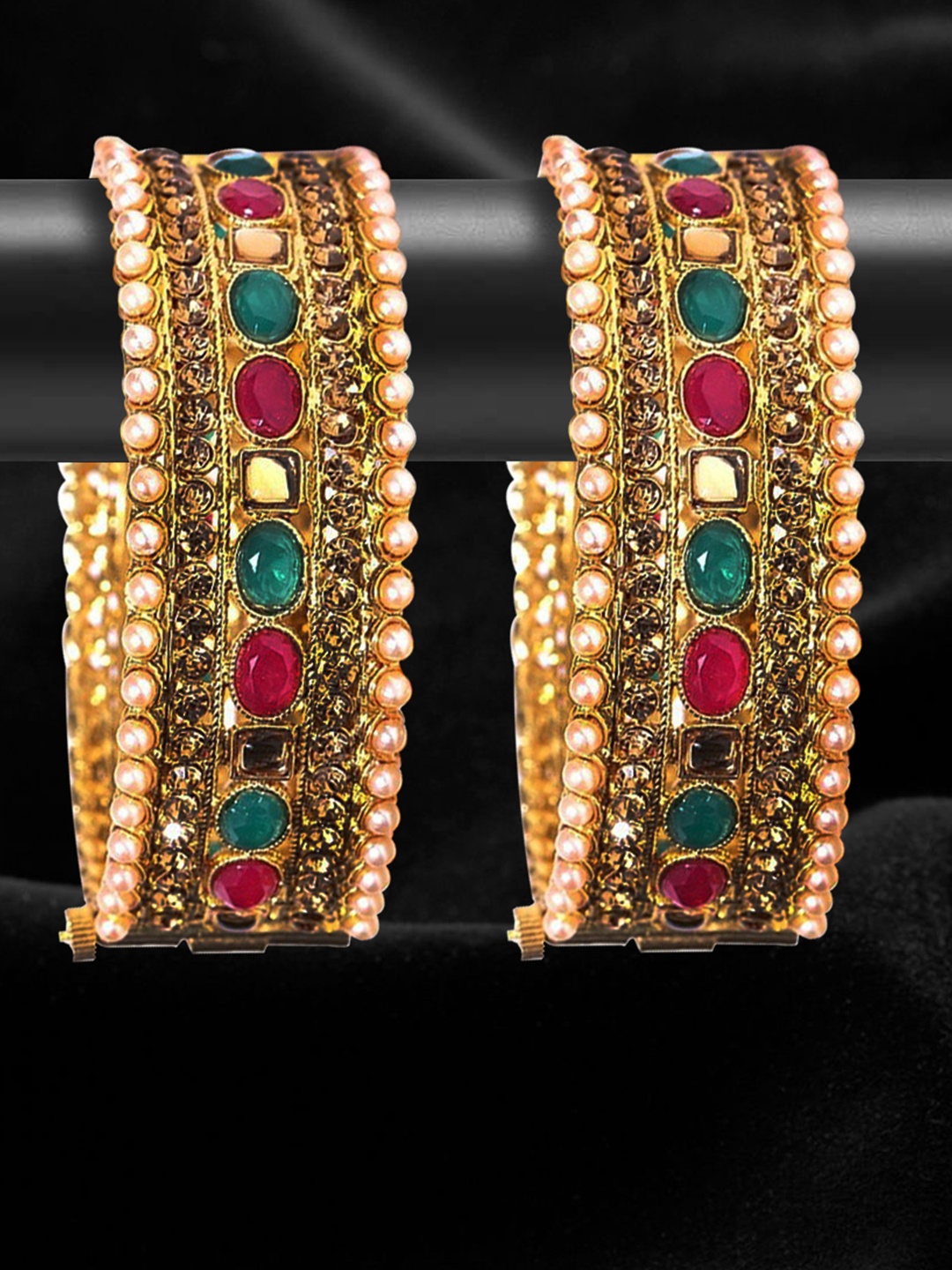 

YouBella Set Of 2 Gold-Plated & Green Stone-Studded Bangles