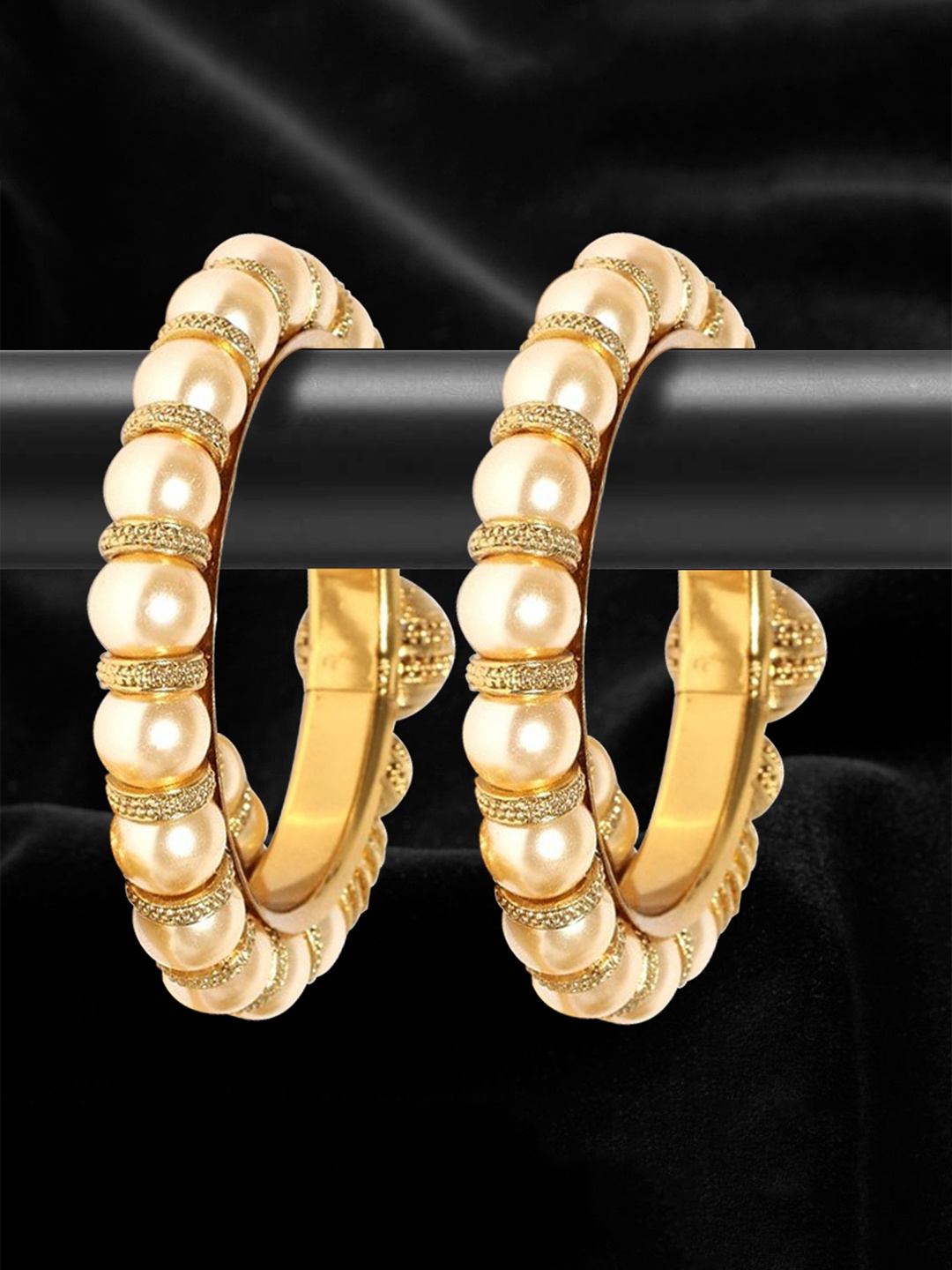 

YouBella Set Of 2 Gold-Plated & Off-White Beaded Bangles