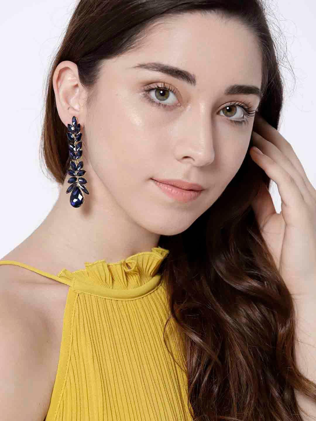 

YouBella Navy Blue Gold Plated Contemporary Drop Earrings