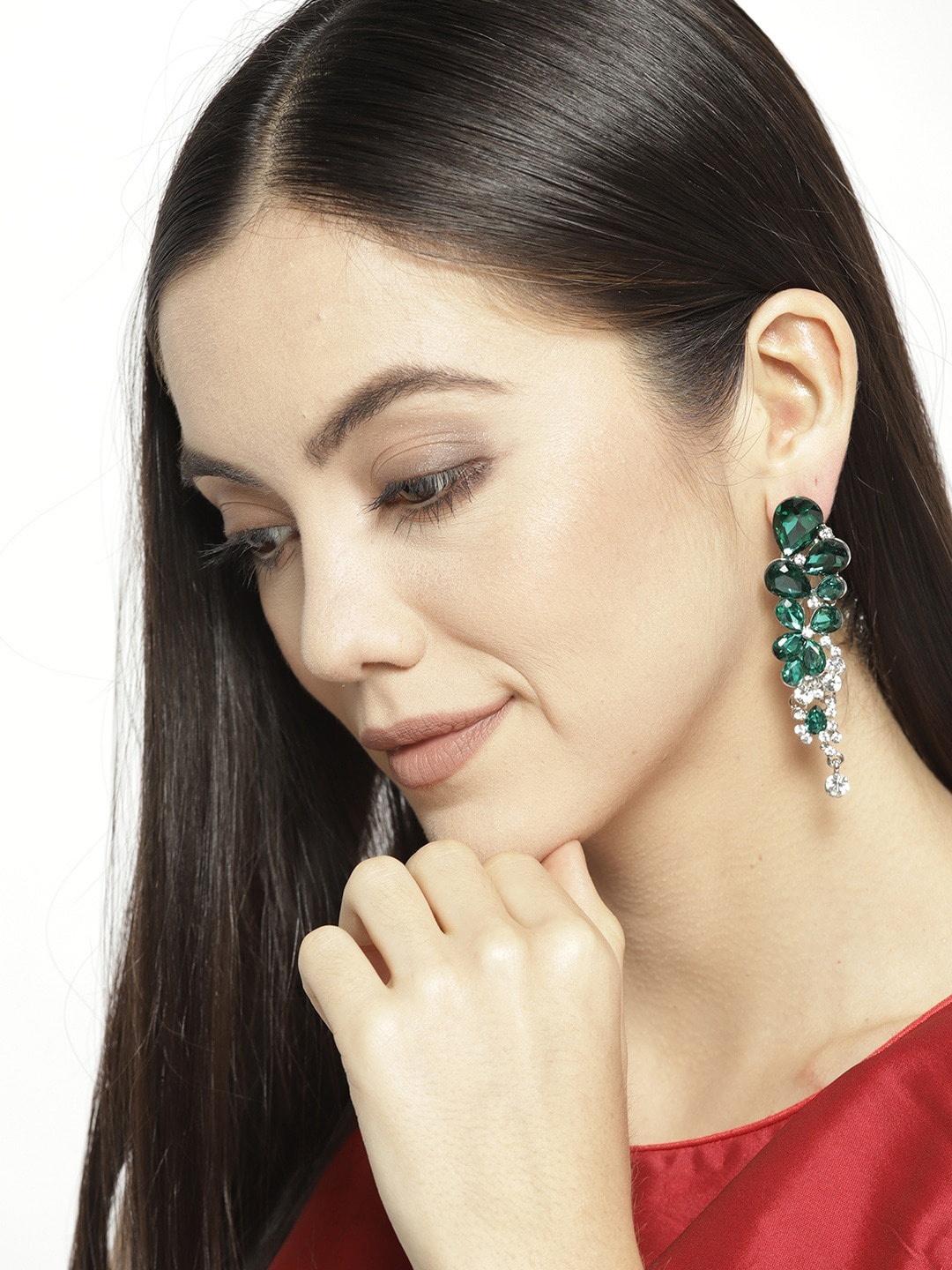 

YouBella Green Contemporary Drop Earrings