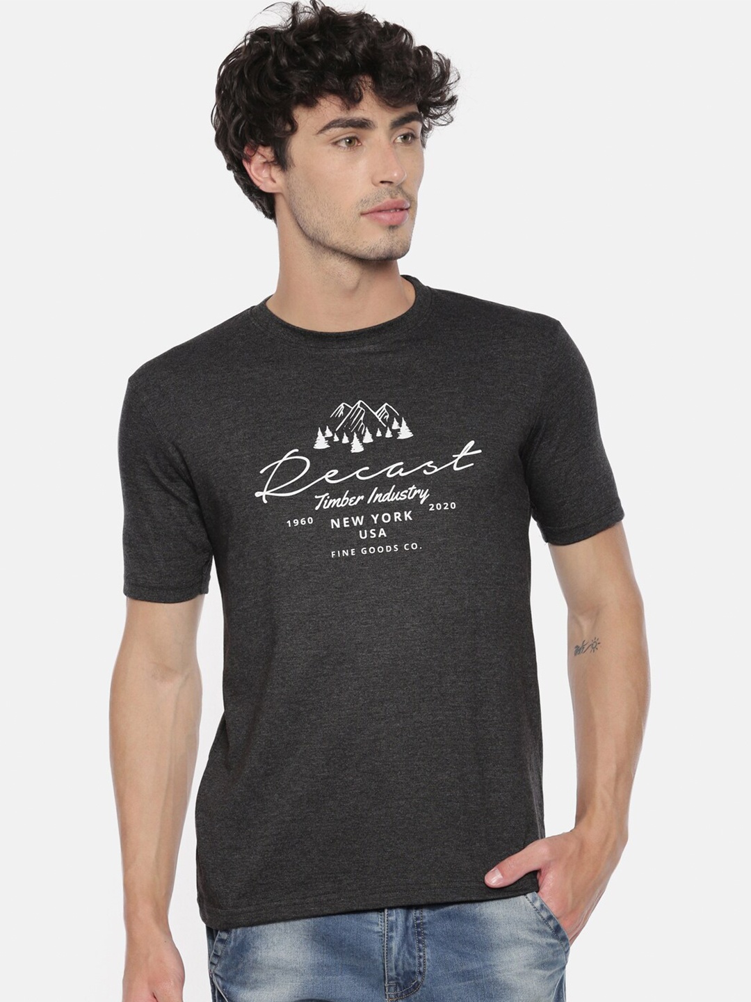

recast Men Charcoal Typography Printed Bio Finish T-shirt