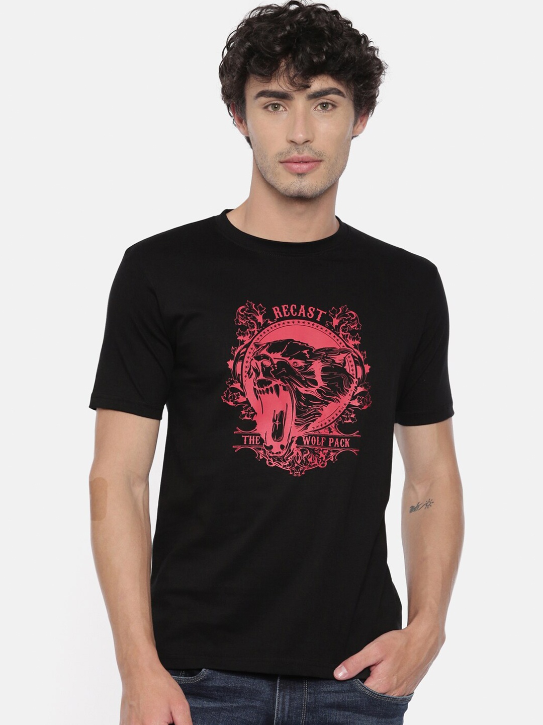 

recast Men Black Printed Pure Cotton Bio Finish T-shirt