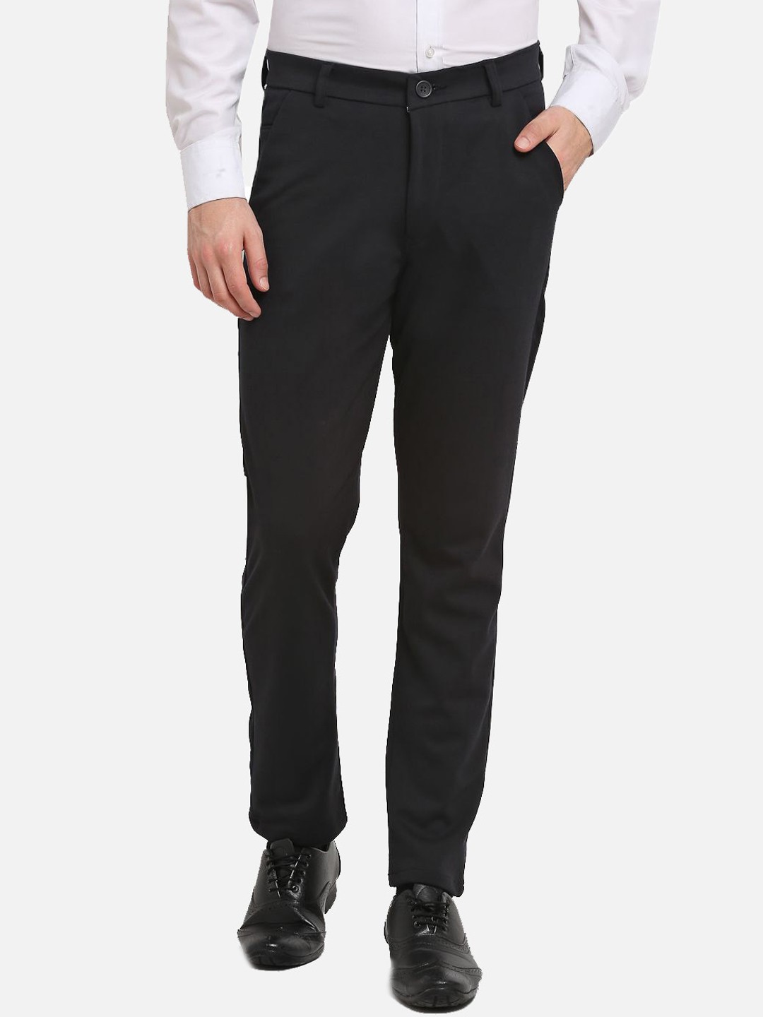 

JAINISH Men Black Smart Tapered Fit Easy Wash Trousers