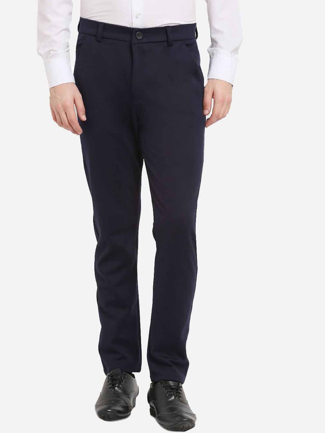 

JAINISH Men Navy Blue Smart Slim Fit Easy Wash Pure Cotton Chinos Trousers