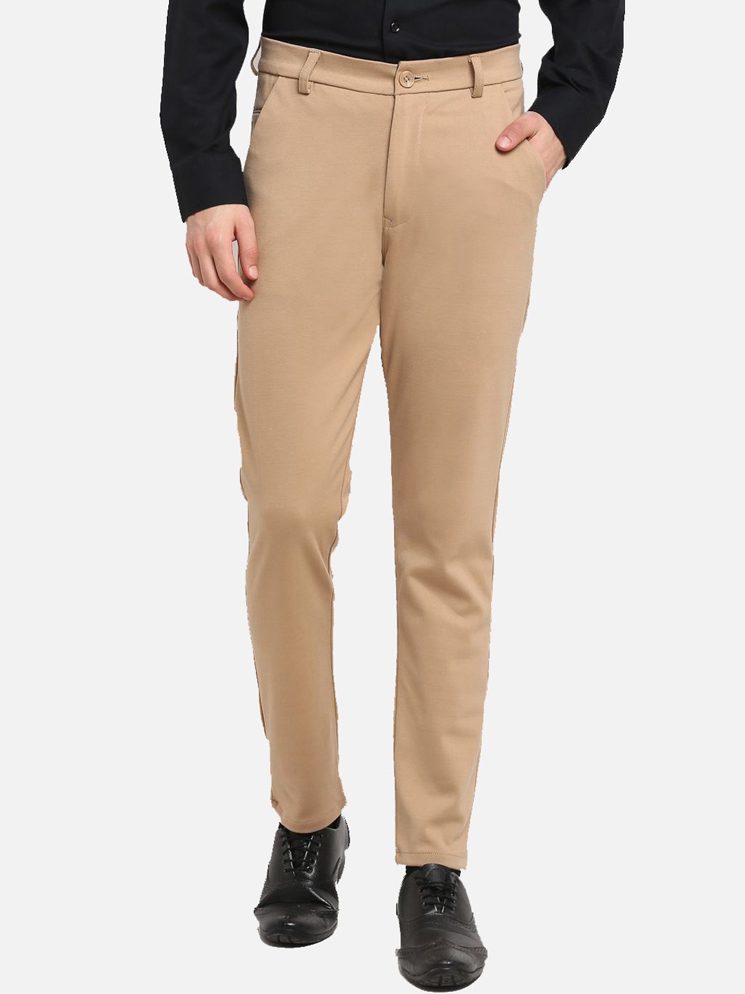 

JAINISH Men Beige Smart Tapered Fit Easy Wash Pure Cotton Formal Trousers