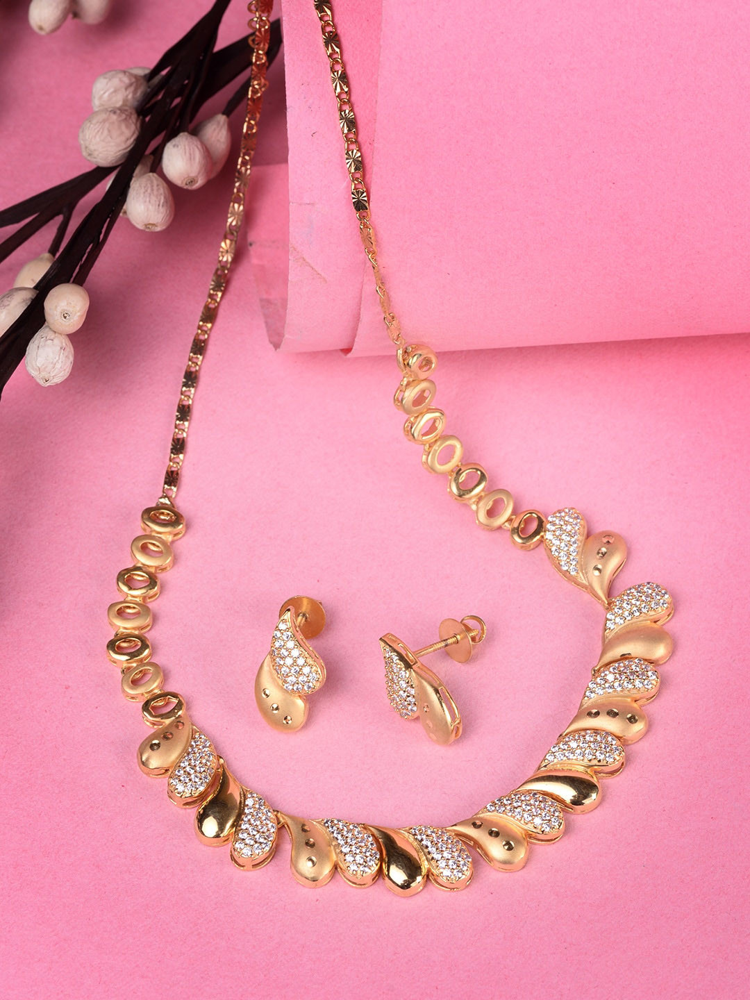 

Saraf RS Jewellery Gold-Toned AD Studded Jewellery Set