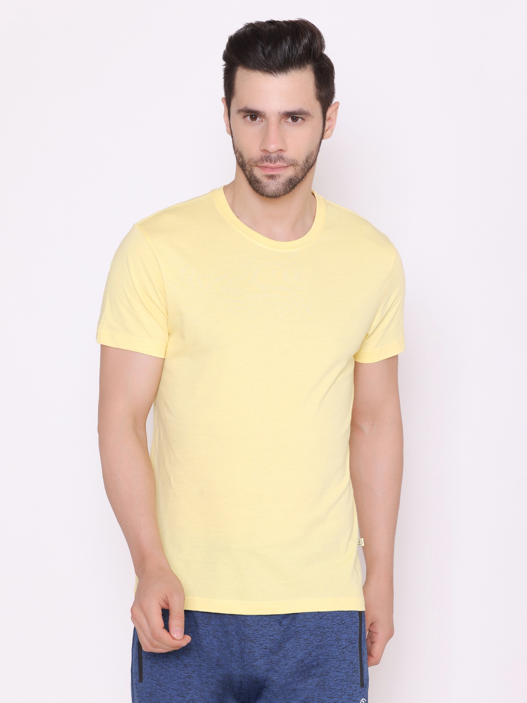 

BODYACTIVE Men Yellow Solid Cotton T-shirt