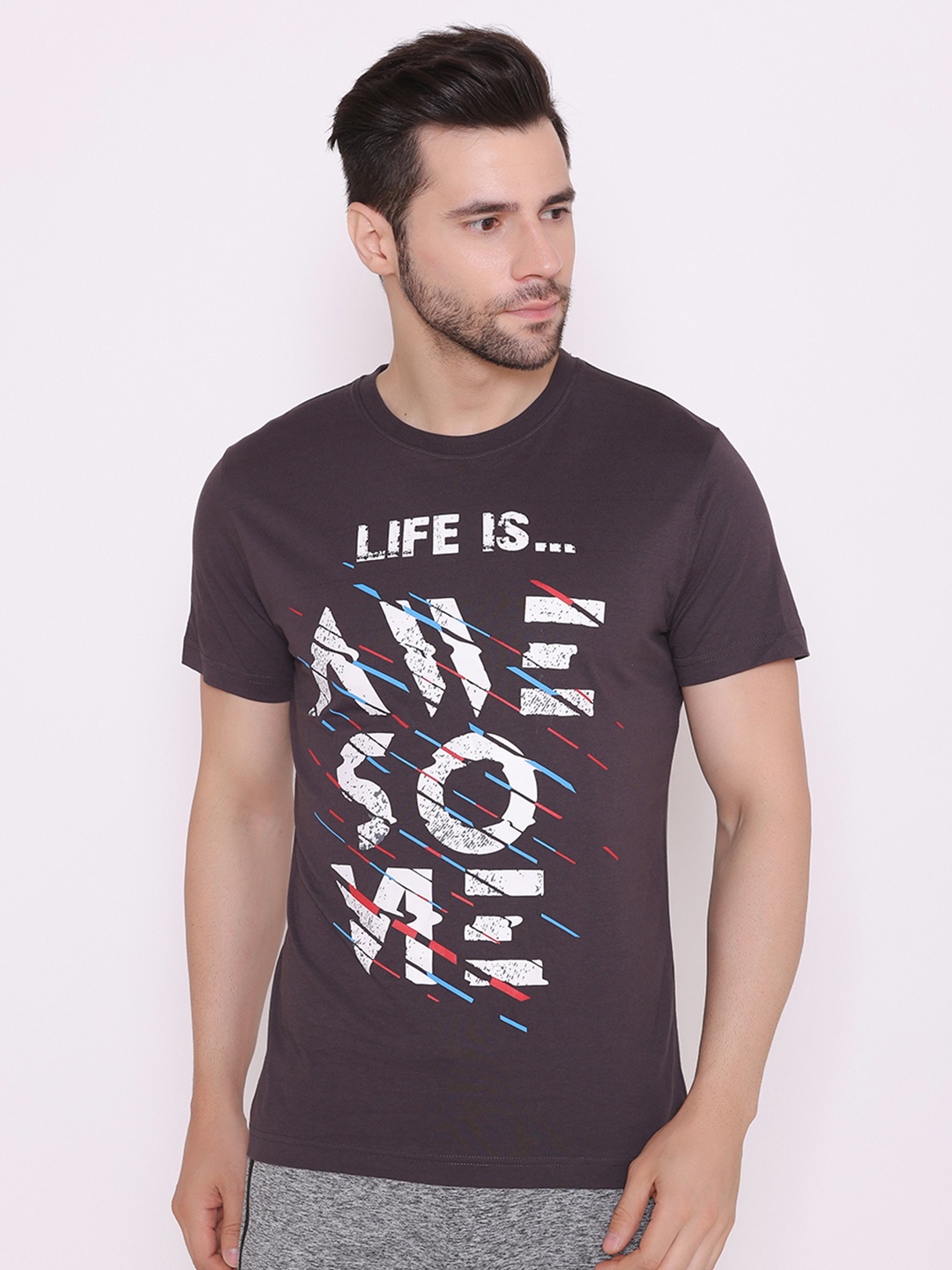 BODYACTIVE Men Brown Typography Printed T-shirt