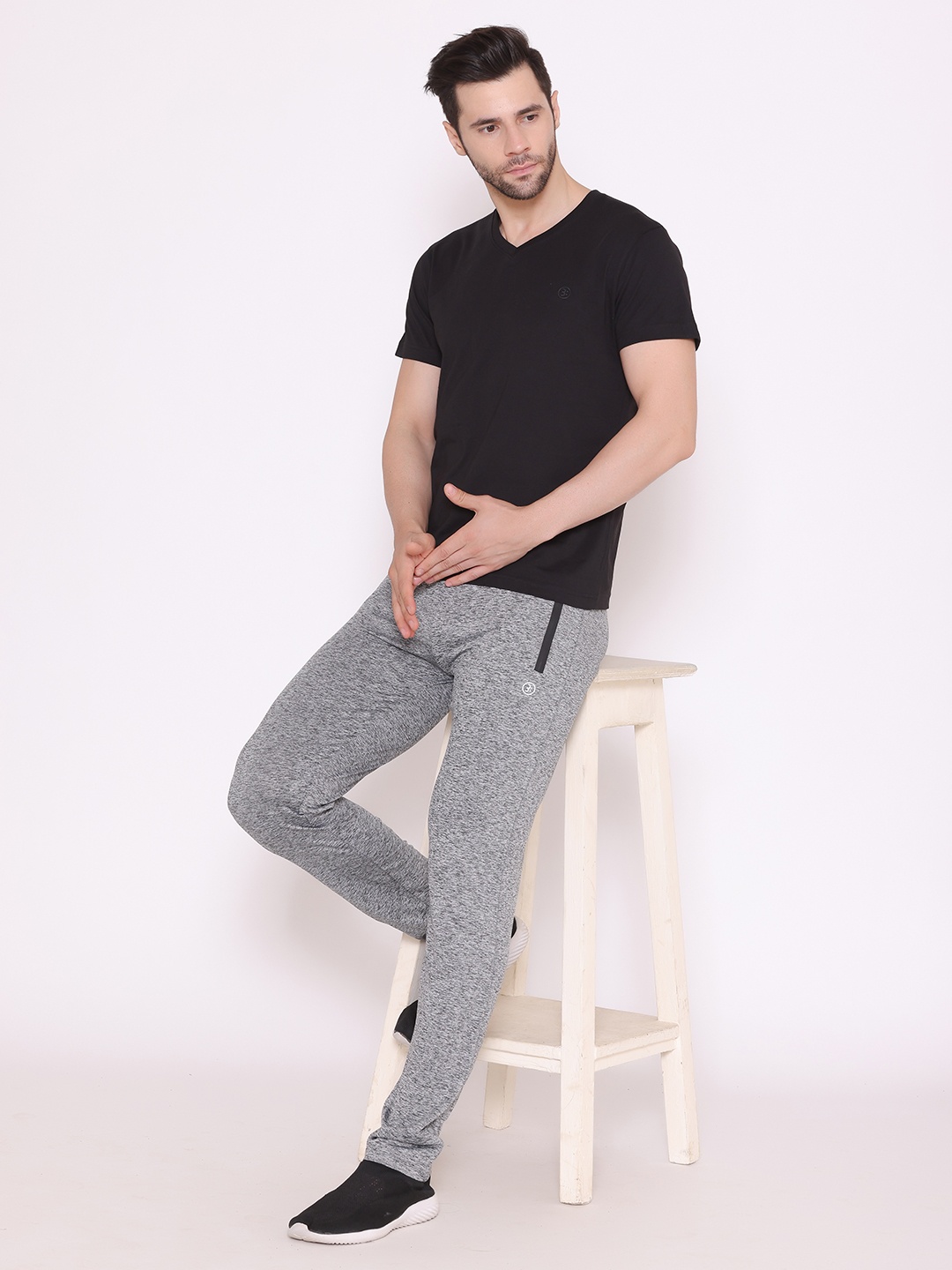 

BODYACTIVE Men Navy Blue V-Neck Cotton T-shirt