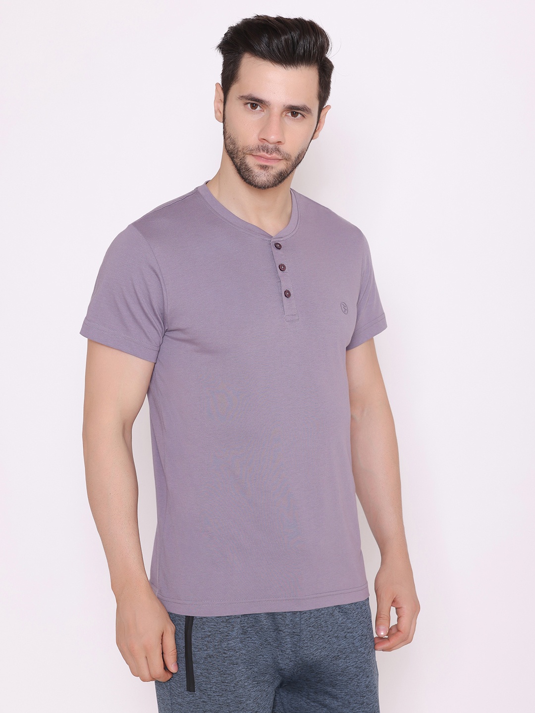 

BODYACTIVE Men Grey Henley Neck T-shirt