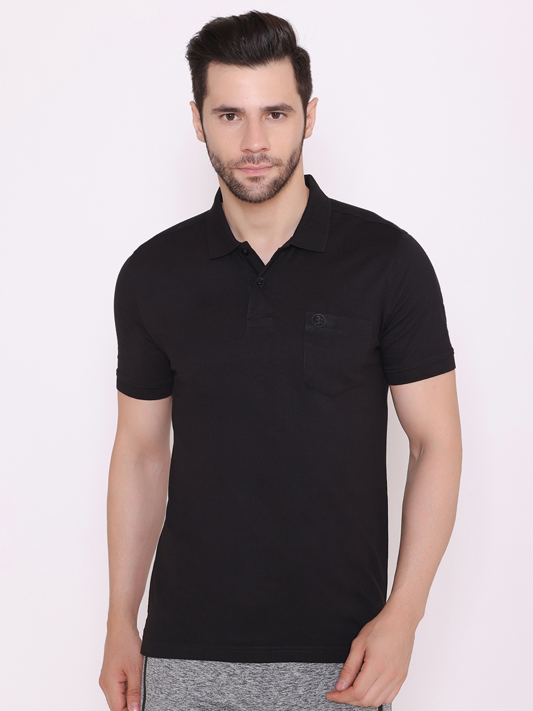 

BODYACTIVE Men Black Polo Collar T-shirt