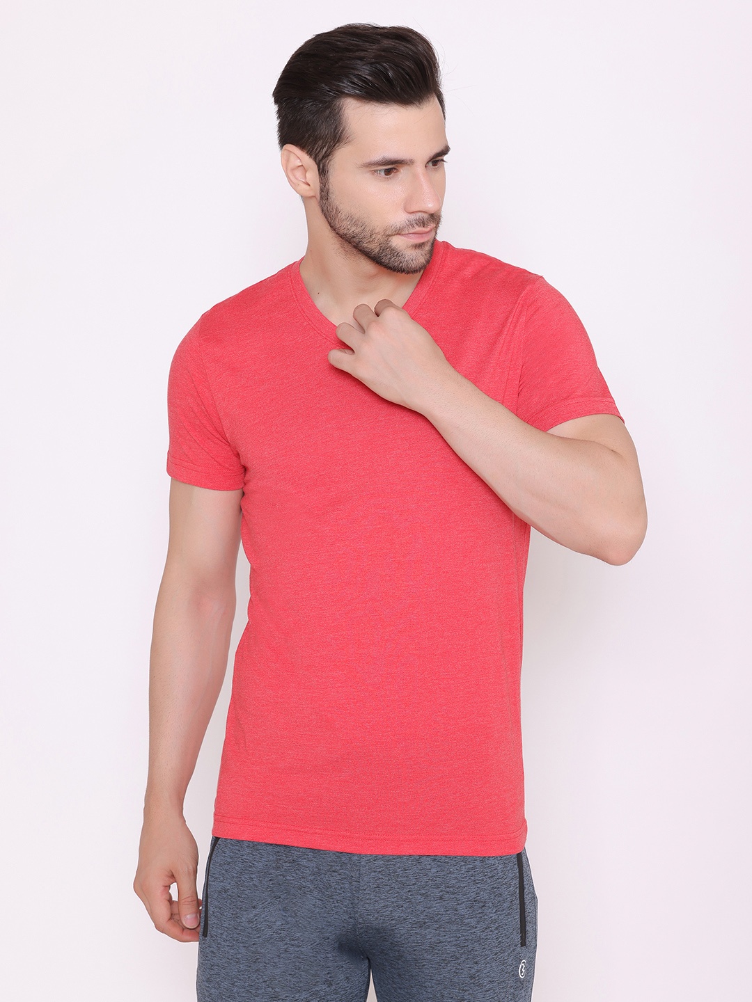 

BODYACTIVE Men Red V-Neck T-shirt