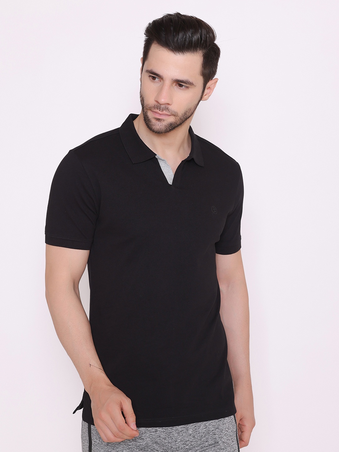 

BODYACTIVE Men Black Polo Collar T-shirt
