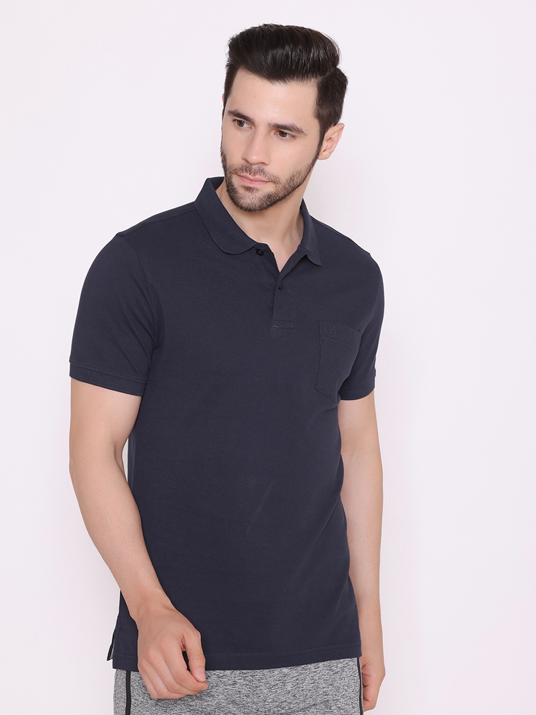 

BODYACTIVE Men Navy Blue Polo Collar T-shirt