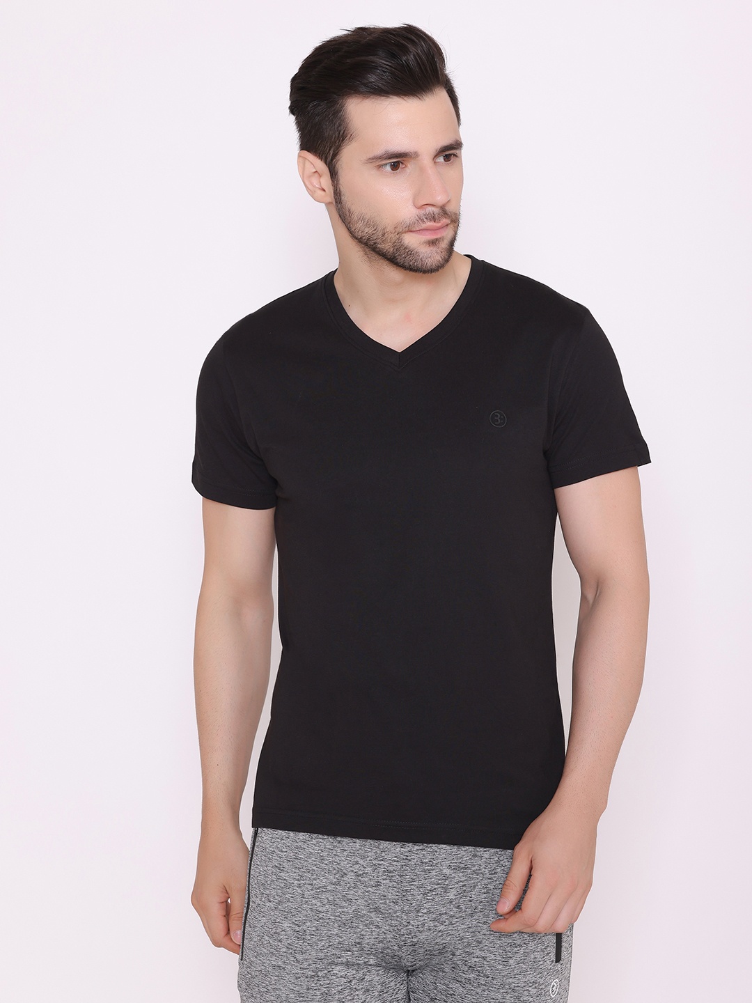 

BODYACTIVE Men Black V-Neck T-shirt