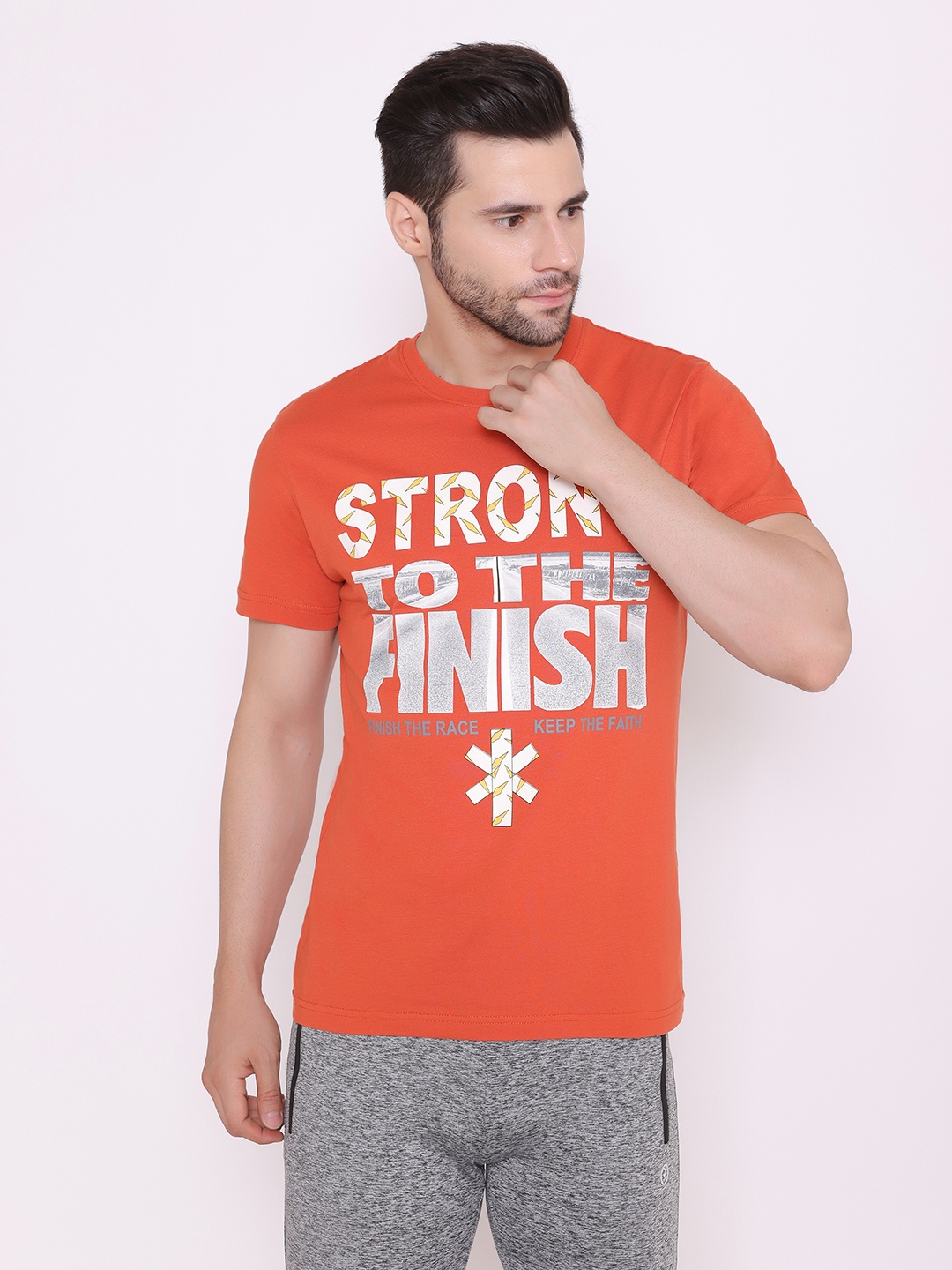 BODYACTIVE Men Rust Typography Printed Cotton T-shirt