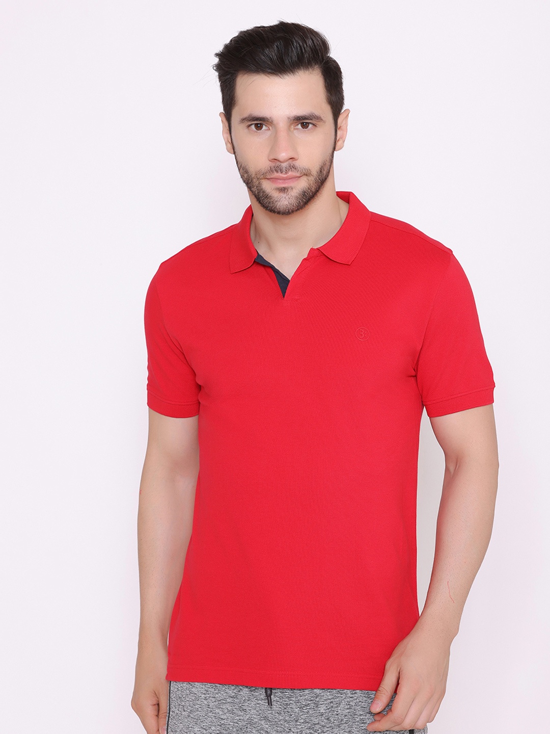 

BODYACTIVE Men Red Polo Collar Cotton T-shirt