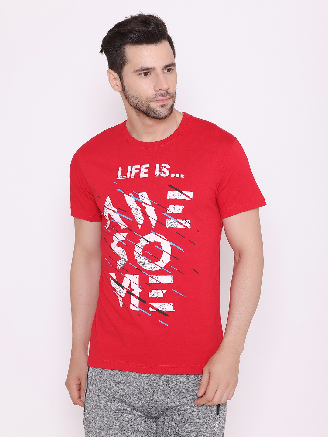 

BODYACTIVE Men Red & White Typography Printed T-shirt