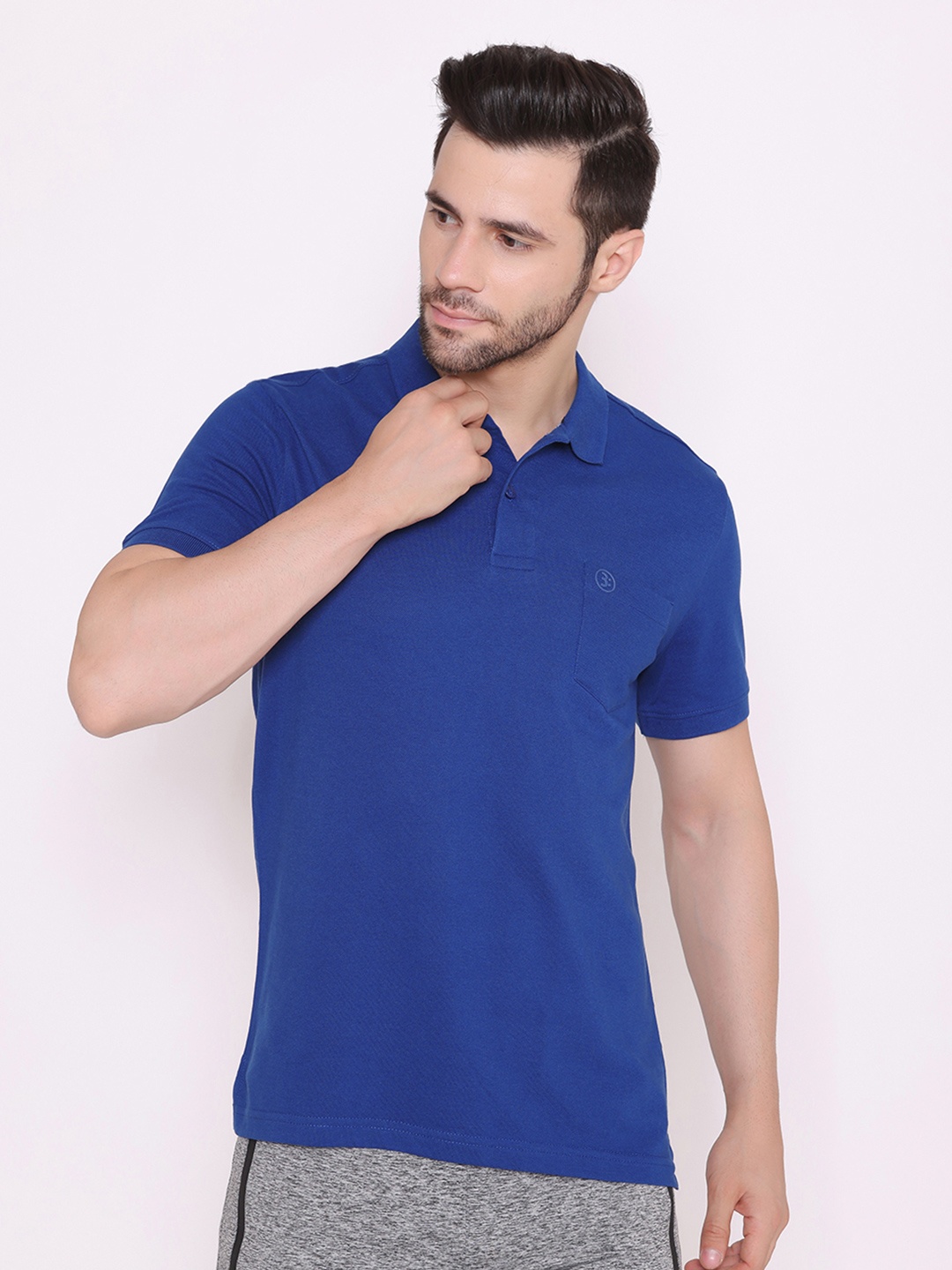 

BODYACTIVE Men Blue Polo Collar Cotton T-shirt