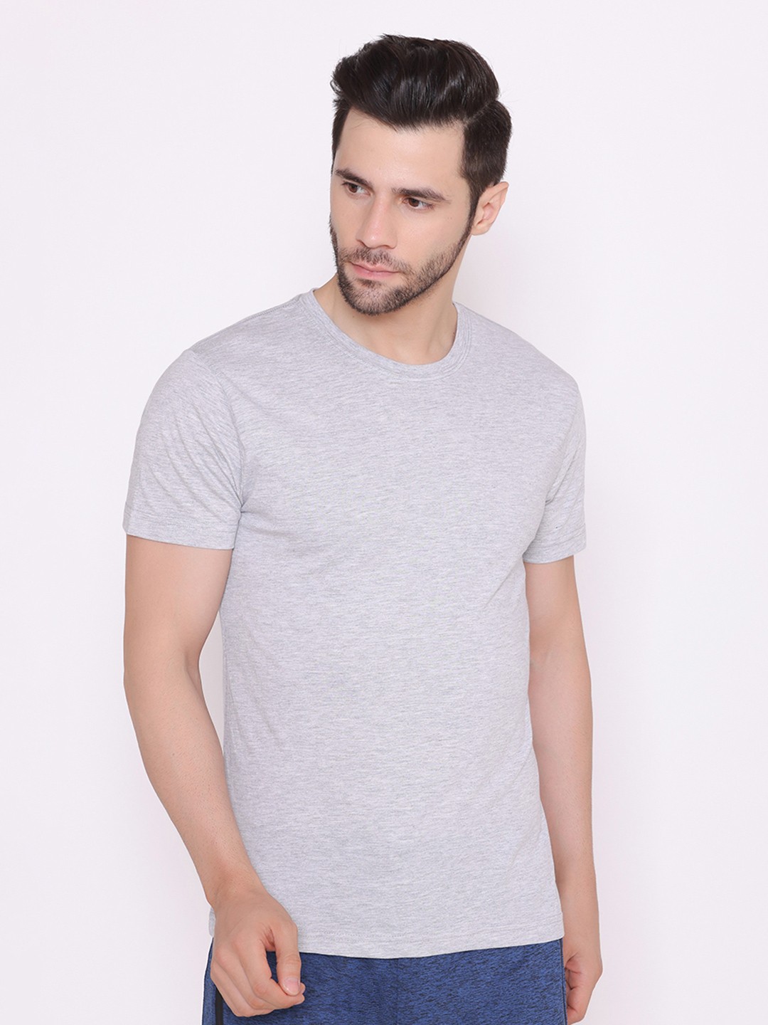 

BODYACTIVE Men Grey Melange Solid Cotton T-shirt