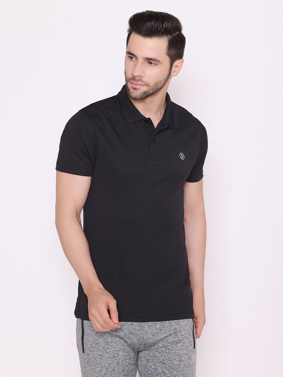 

BODYACTIVE Men Black Polo Collar T-shirt