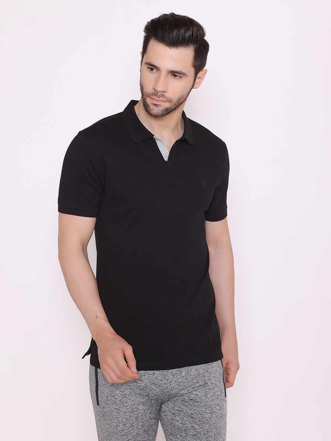 

BODYACTIVE Men Black Polo Collar T-shirt