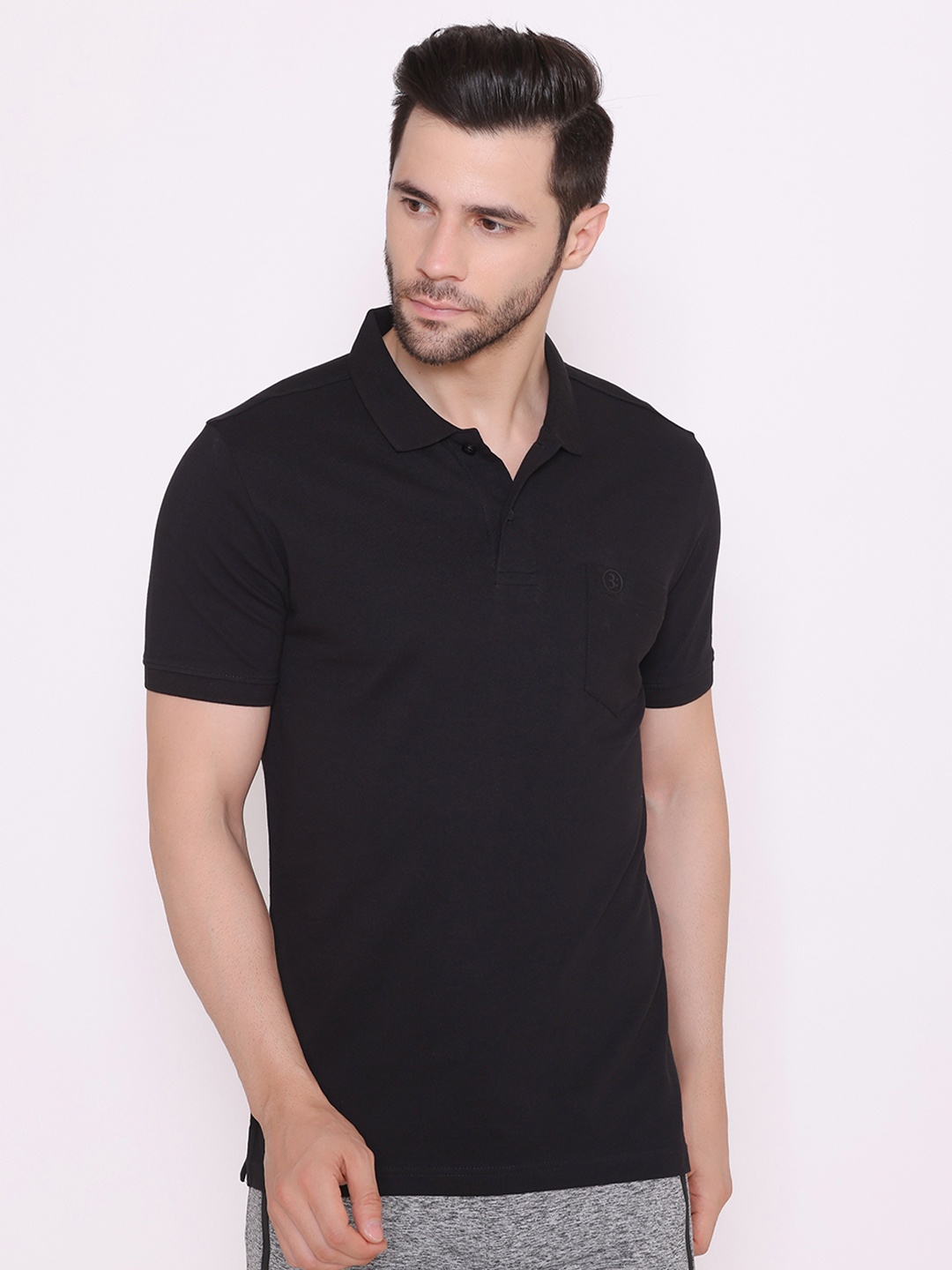 

BODYACTIVE Men Black Polo Collar T-shirt
