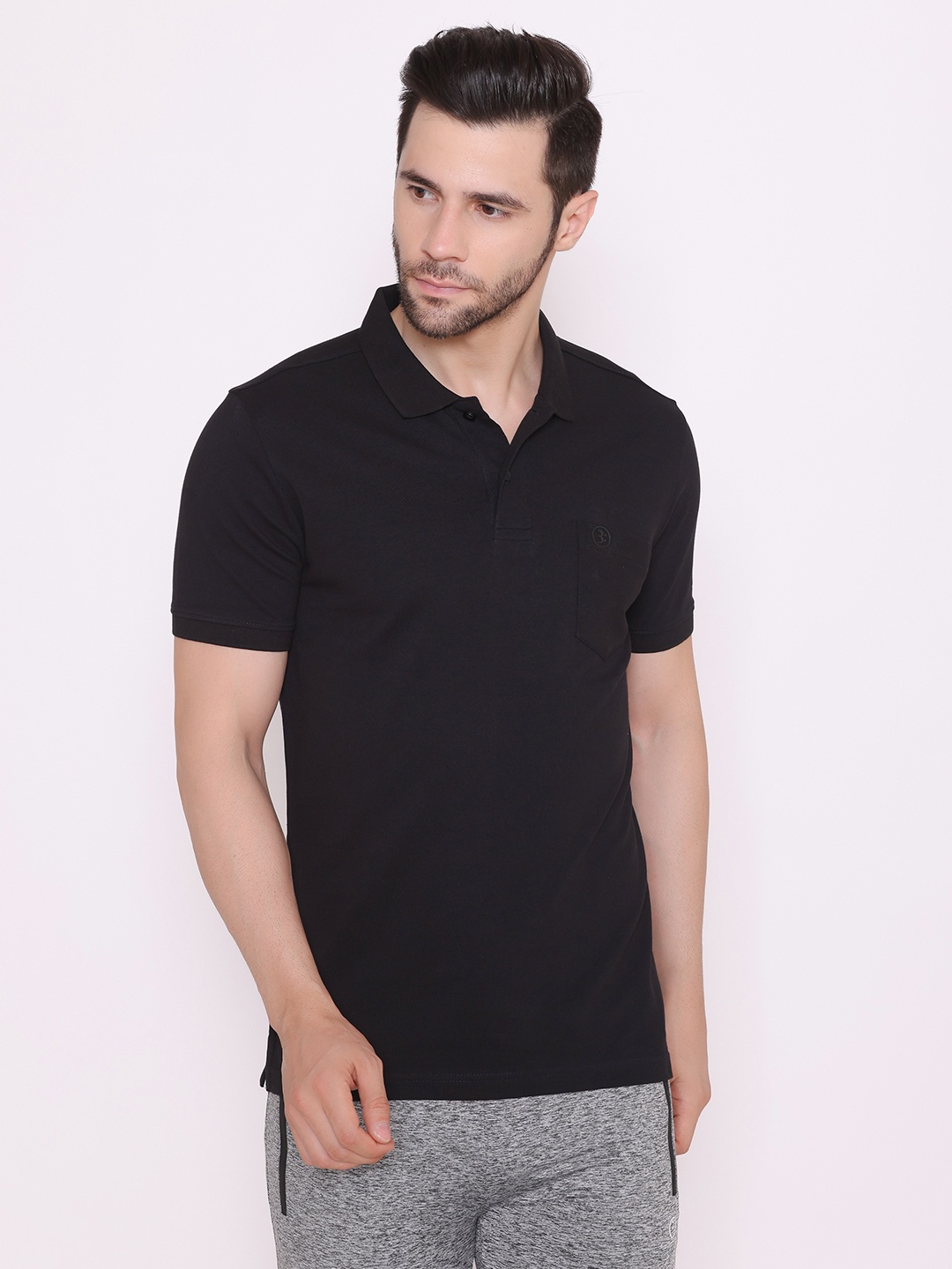

BODYACTIVE Men Black Polo Collar T-shirt