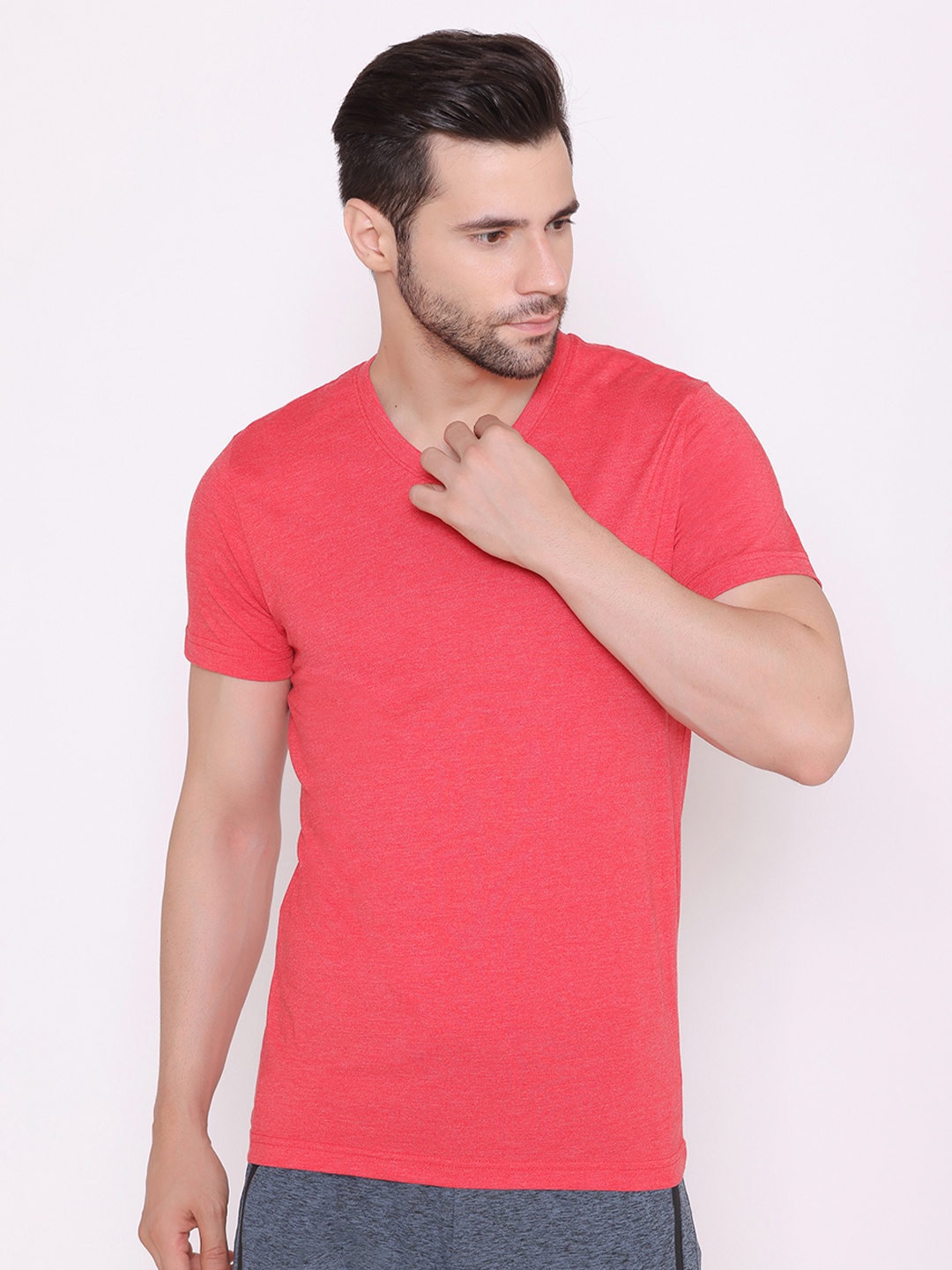 

BODYACTIVE Men Red V-Neck T-shirt