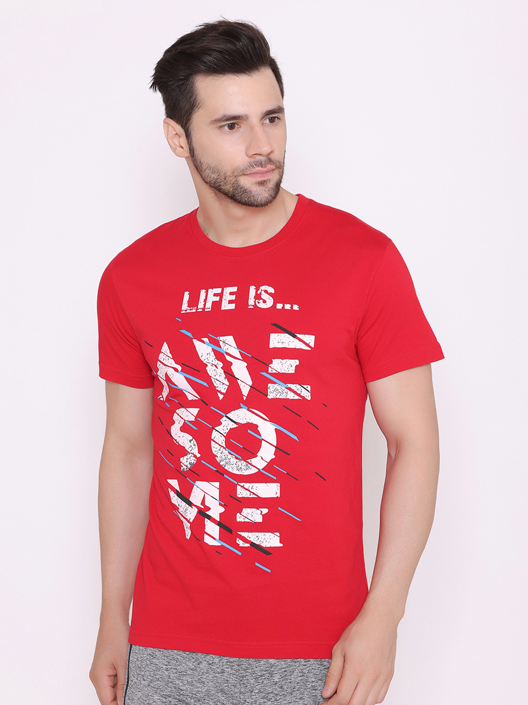 

BODYACTIVE Men Red & White Typography Printed Cotton T-shirt