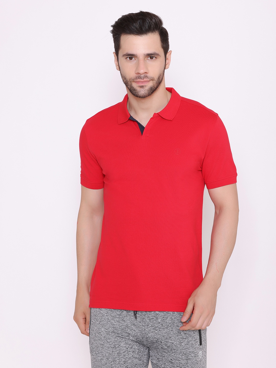 

BODYACTIVE Men Red Polo Collar Cotton T-shirt