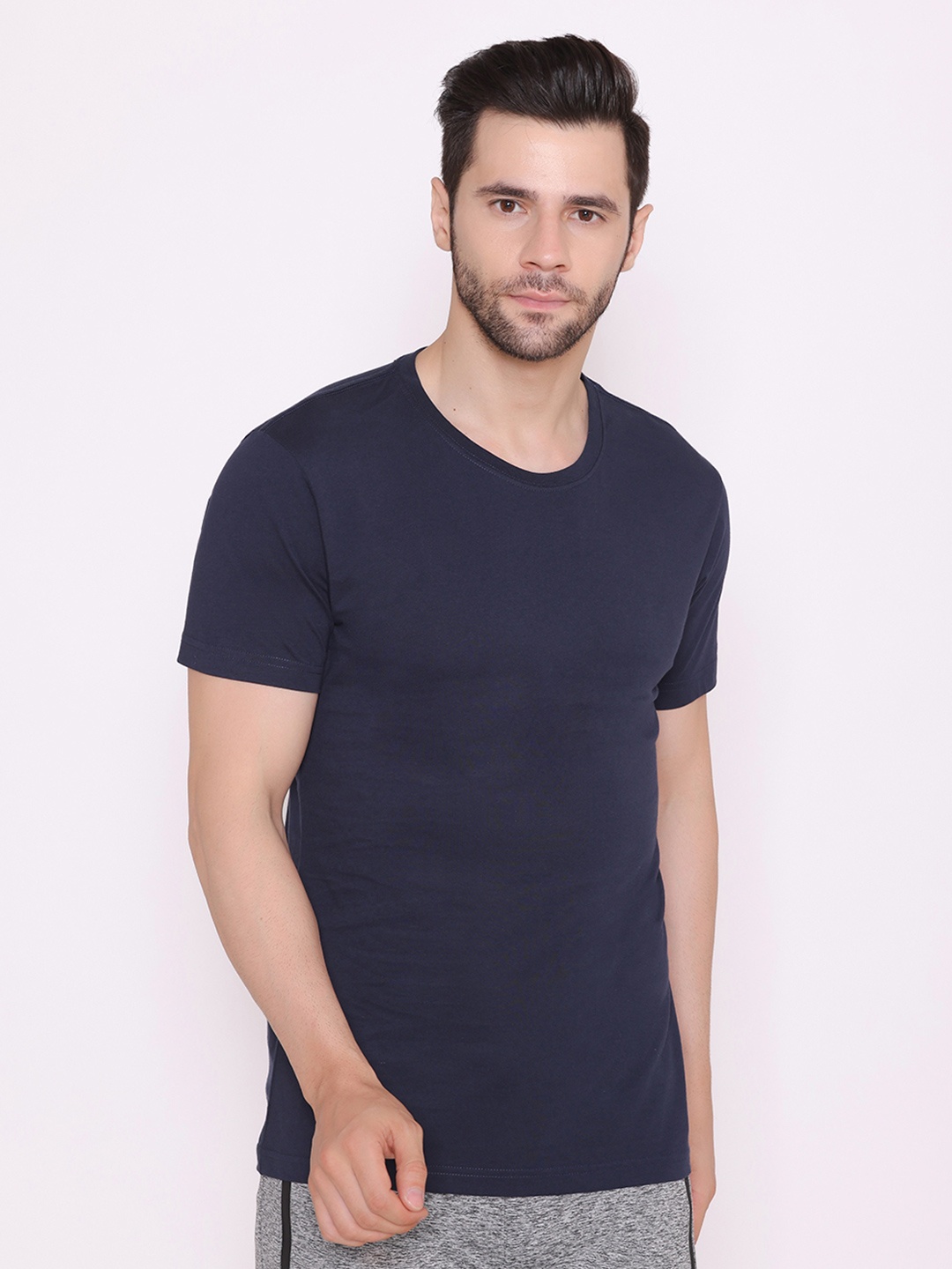 

BODYACTIVE Men Navy Blue T-shirt