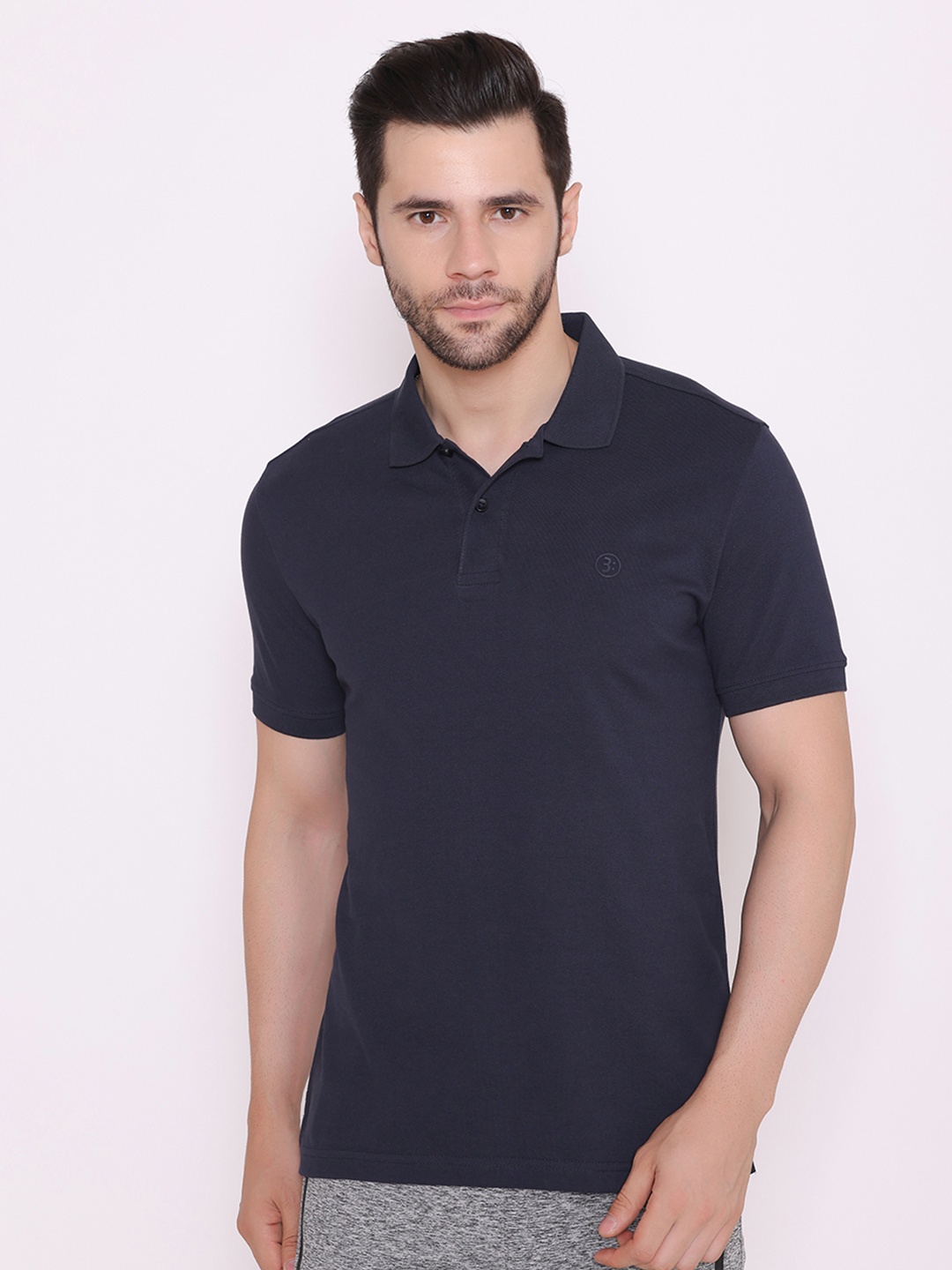 

BODYACTIVE Men Navy Blue Polo Collar T-shirt