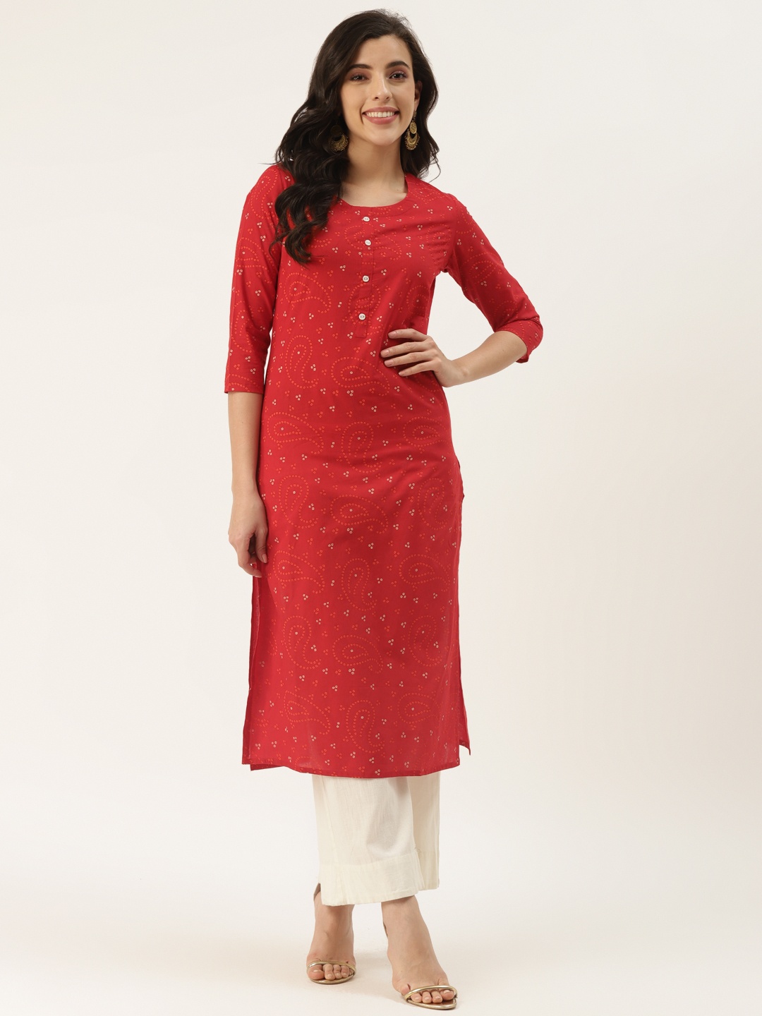 

KBZ Women Red & White Ethnic Motifs Printed Kurta