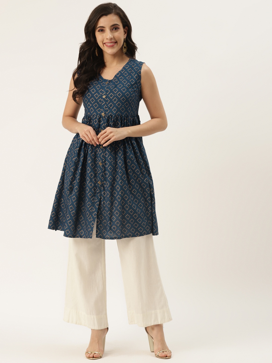 

KBZ Blue & Gold-Toned Ethnic Motifs Printed Maternity Kurti