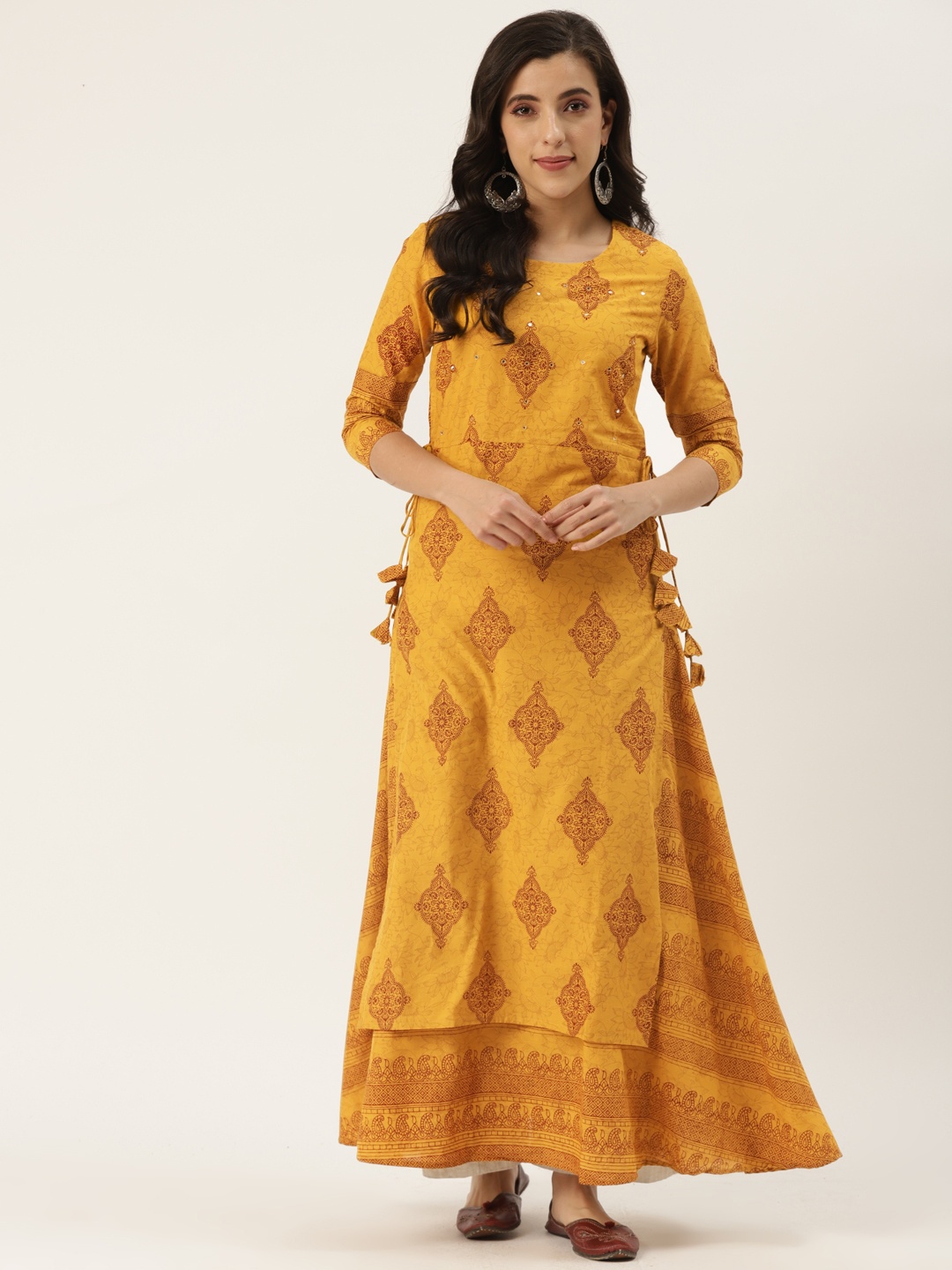 

KBZ Women Mustard Yellow & Red Ethnic Motifs Printed Kurta