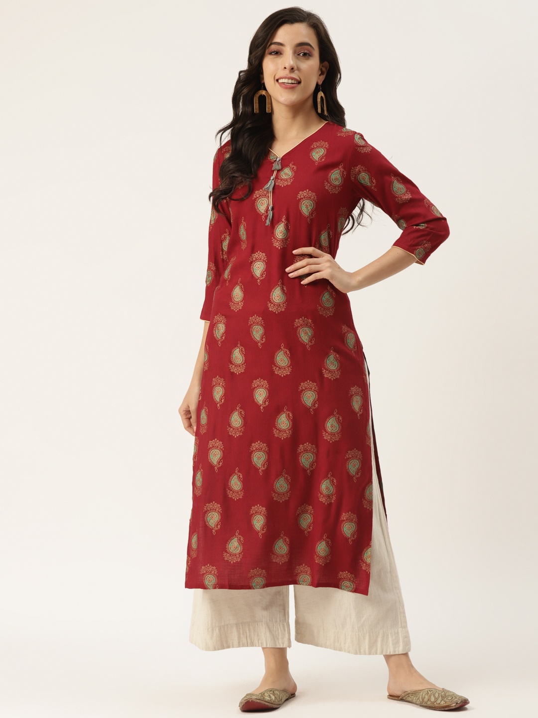 

KBZ Women Maroon & Beige Ethnic Motifs Printed Kurta