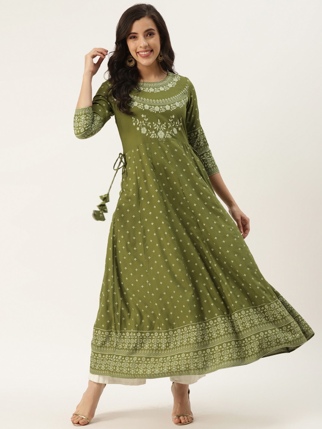 

KBZ Women Green & White Ethnic Motifs Printed Anarkali Kurta