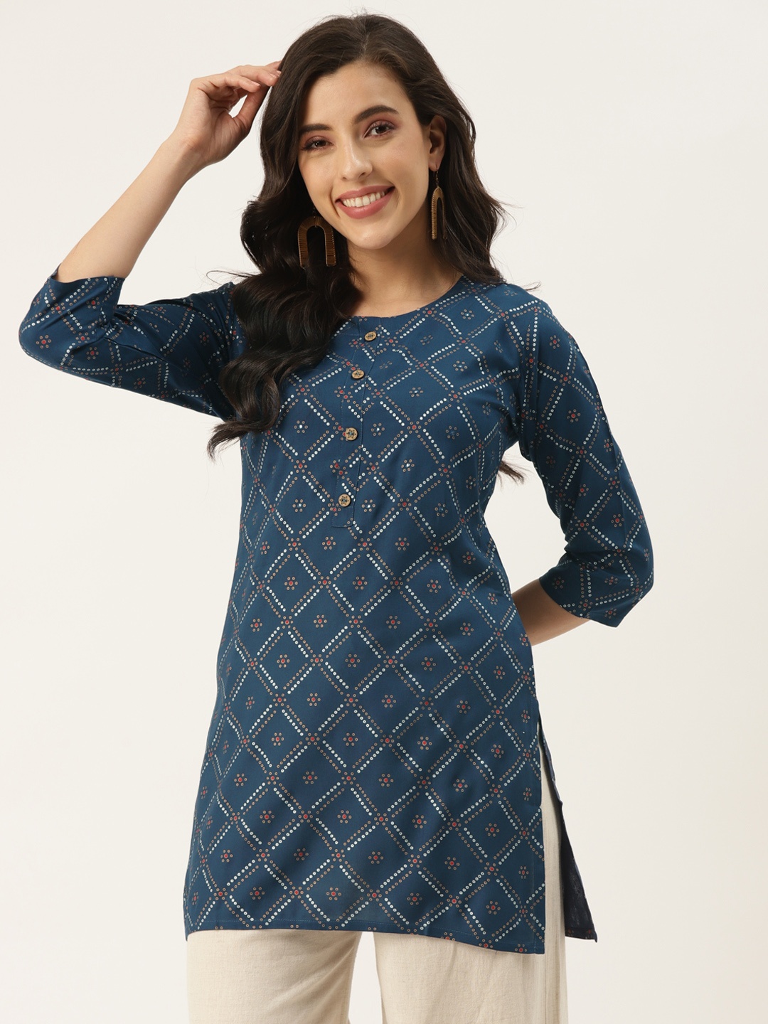 

KBZ Blue & Beige Ethnic Motifs Printed Kurti