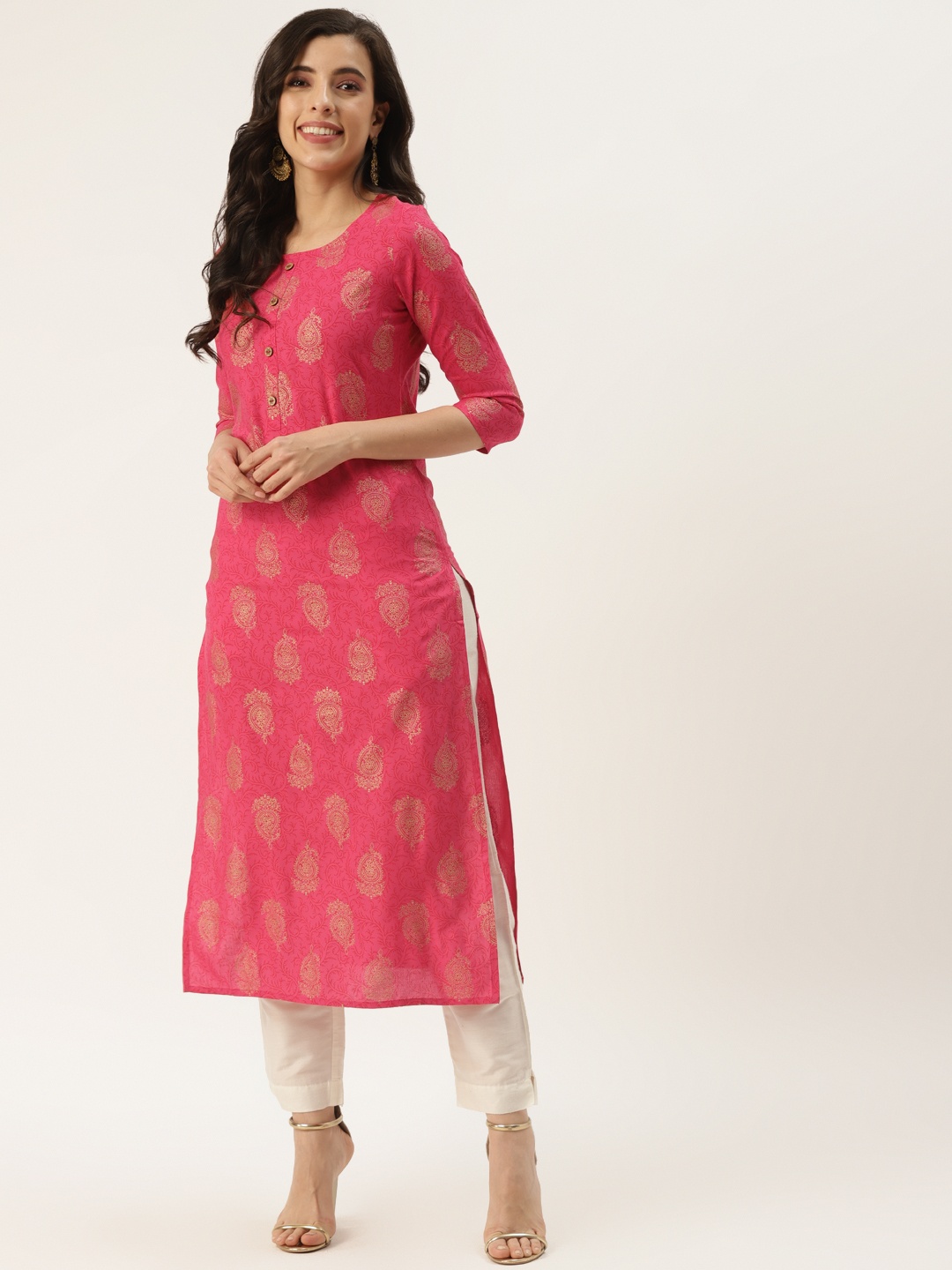 

KBZ Women Pink & Beige Ethnic Motifs Printed Kurta
