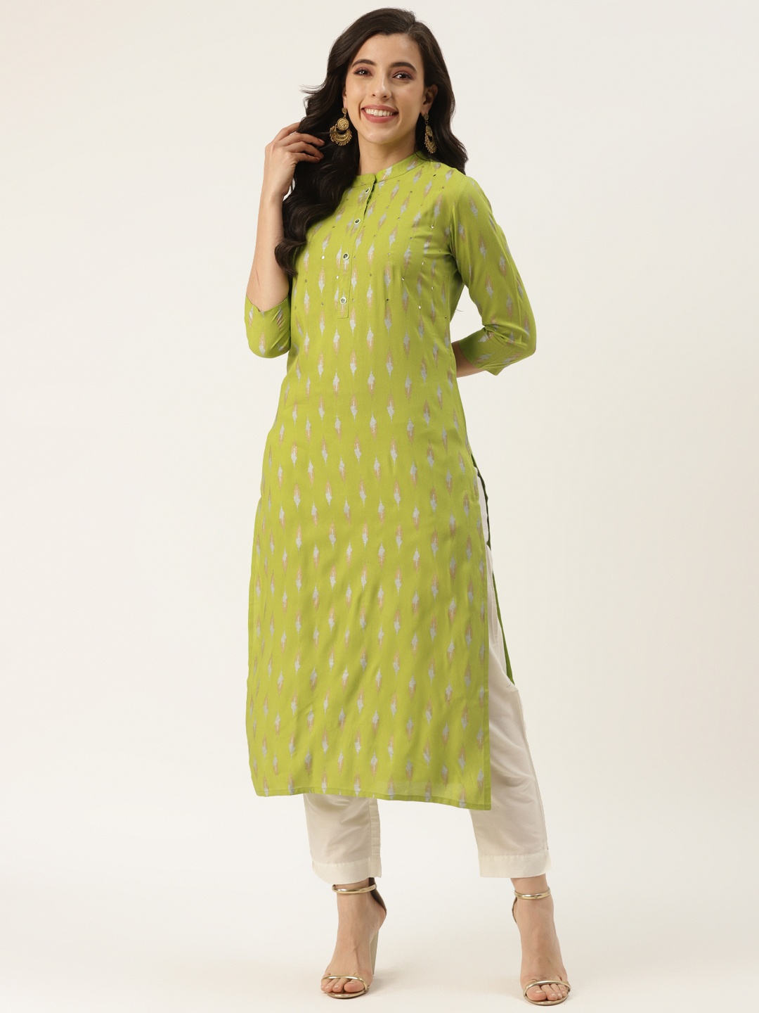 

KBZ Women Green & Grey Ethnic Motifs Printed Kurta