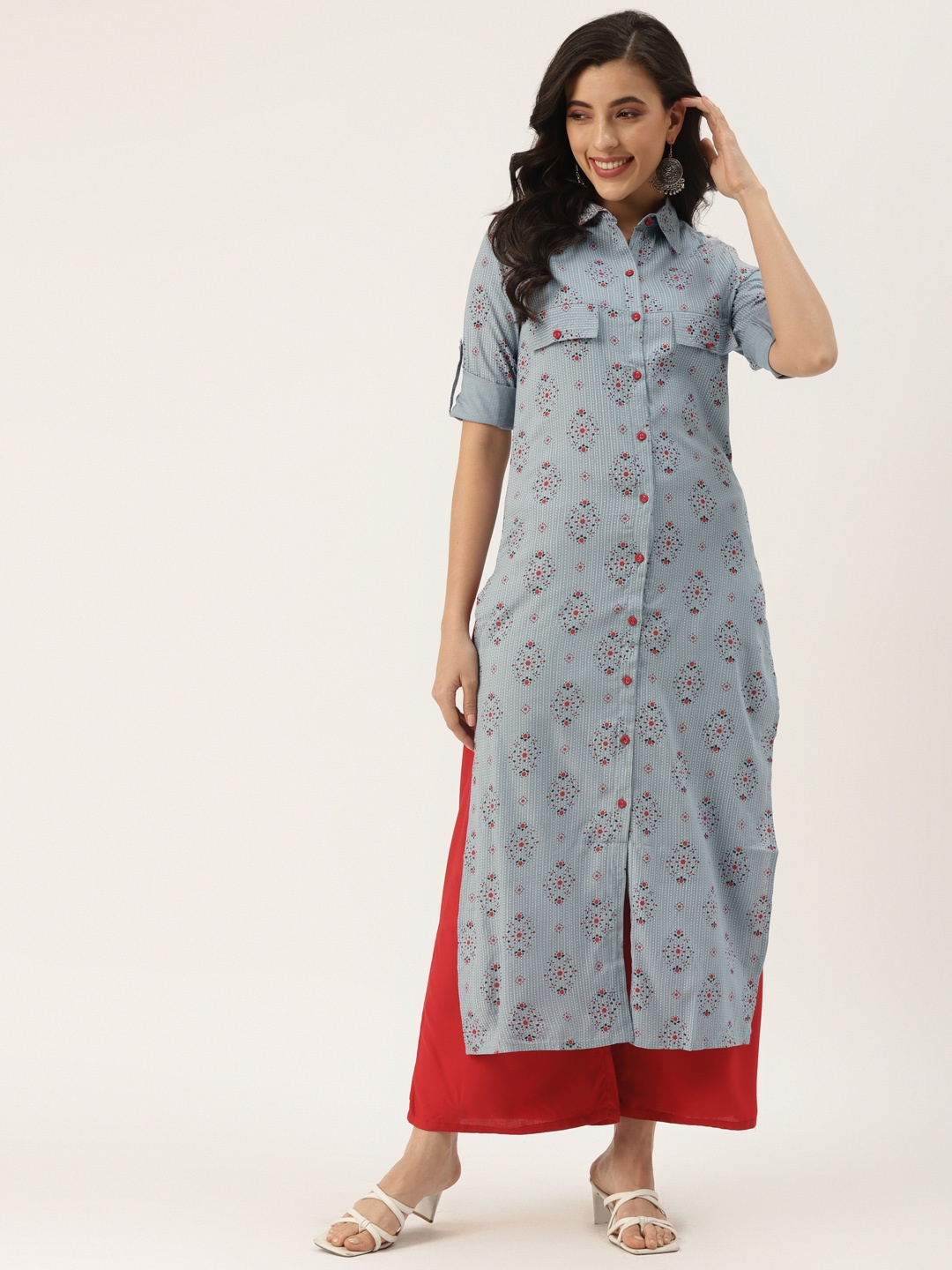 

KBZ Women Grey & Red Ethnic Motifs Printed Kurta